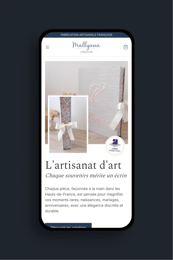 Page produit du site de Mallyana Création