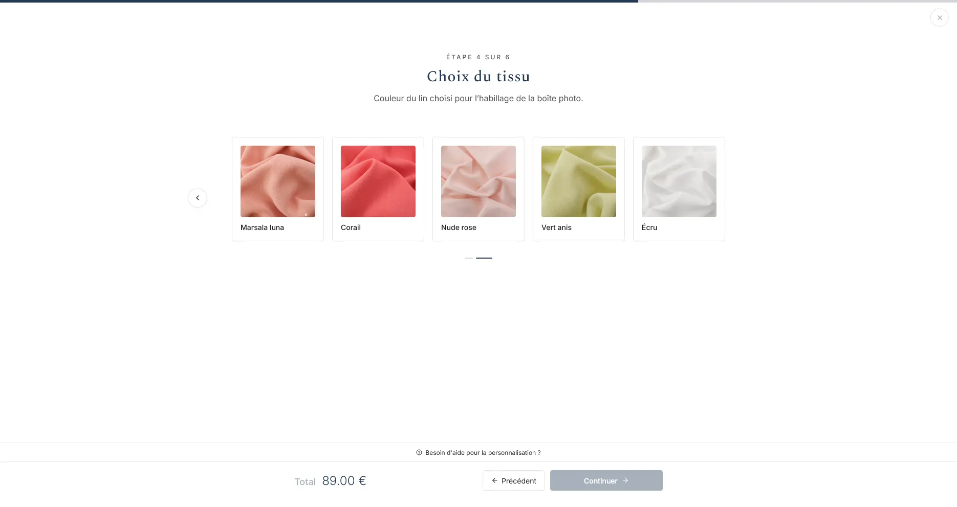 Système de personnalisation d’une création sur le site Mallyana, avec choix des motifs, couleurs et options