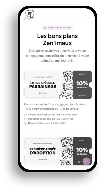 Site de Zenimaux affiché sur un téléphone