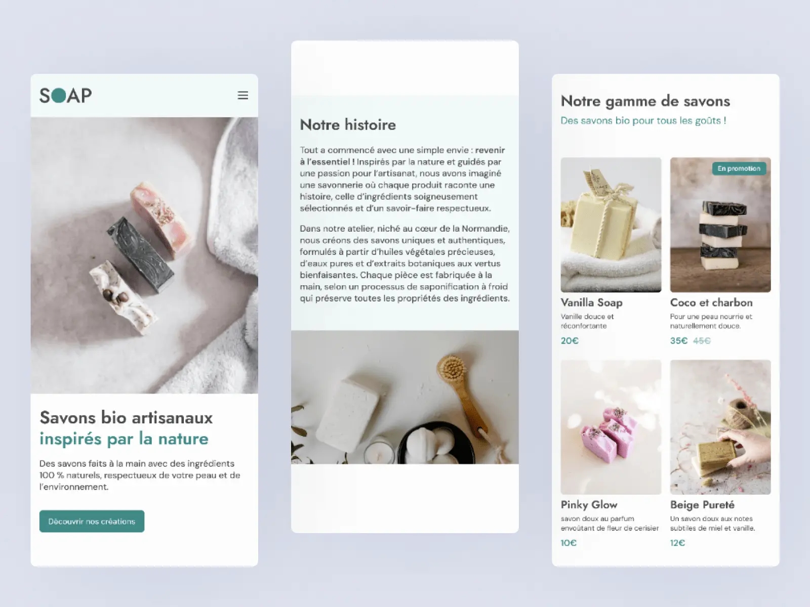 Mockup du site web de Soap - Boutique en ligne