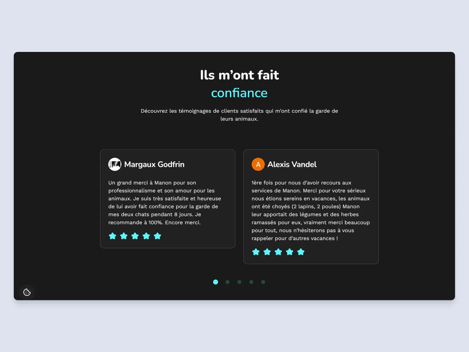 Aperçu de la section des avis clients sur le site de L'Arche de Manon, mettant en avant les retours et témoignages des clients satisfaits.