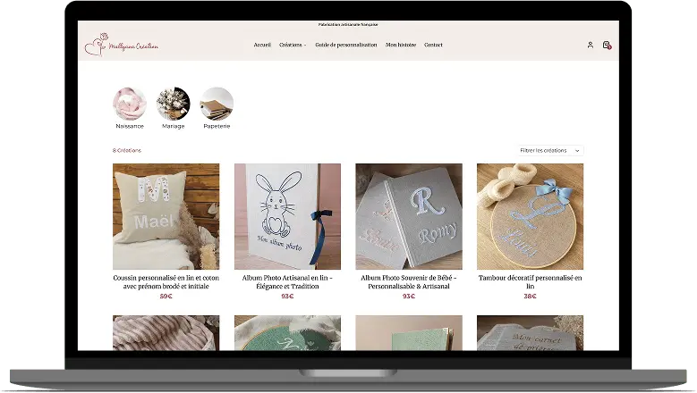 Photo d'un écran d'ordinateur avec une boutique en ligne réalisé par Alexis Pennel, développeur web