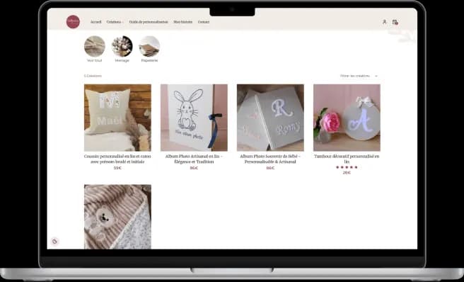 Photo d'un écran d'ordinateur avec une boutique en ligne réalisé par Alexis Pennel, développeur web