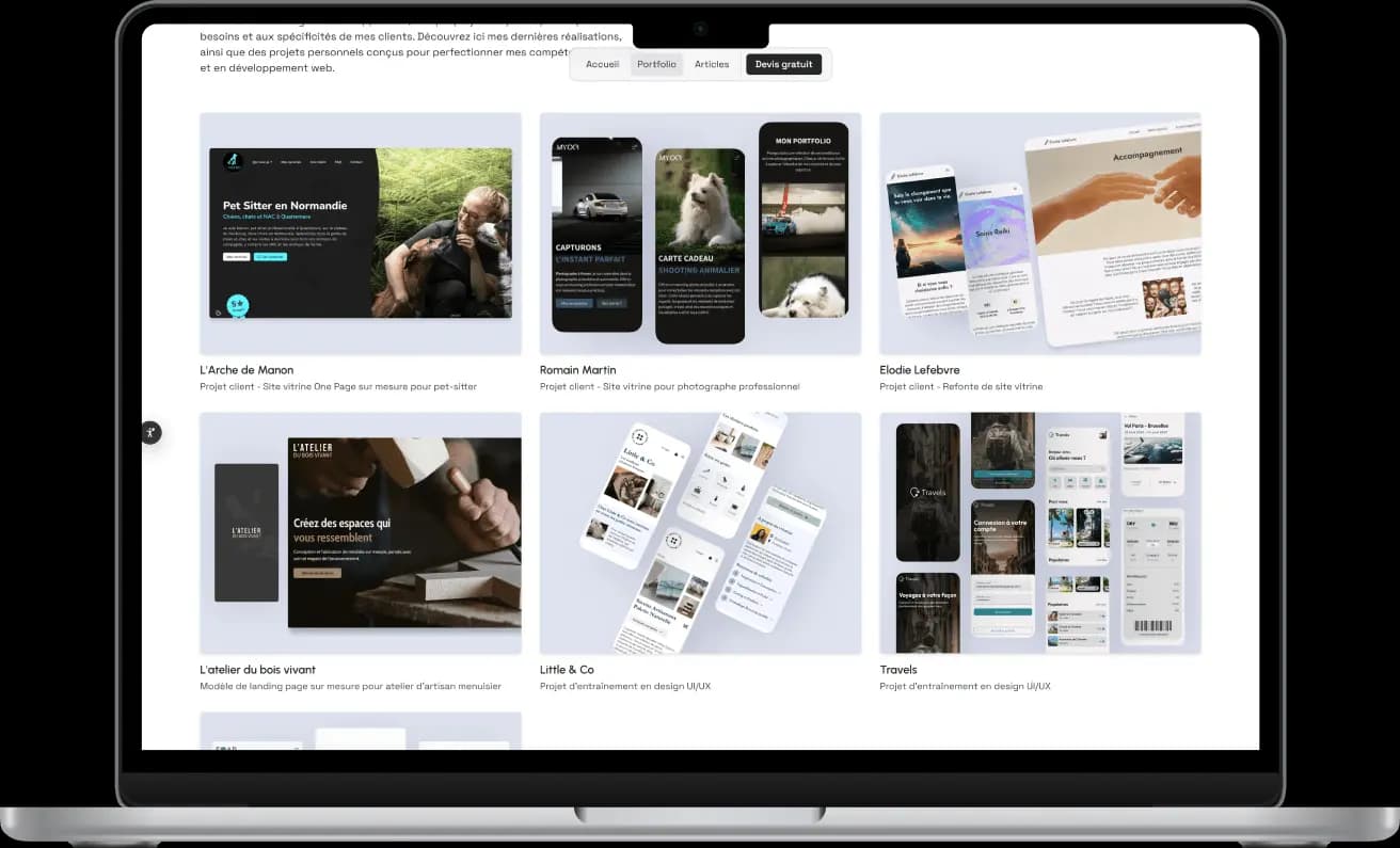 Mockup d'un site vitrine développé par Alexis Pennel.